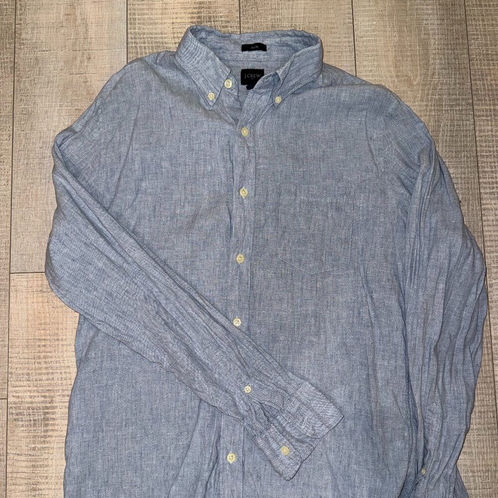 J.Crew Blue Linen Shirt Mens Medium